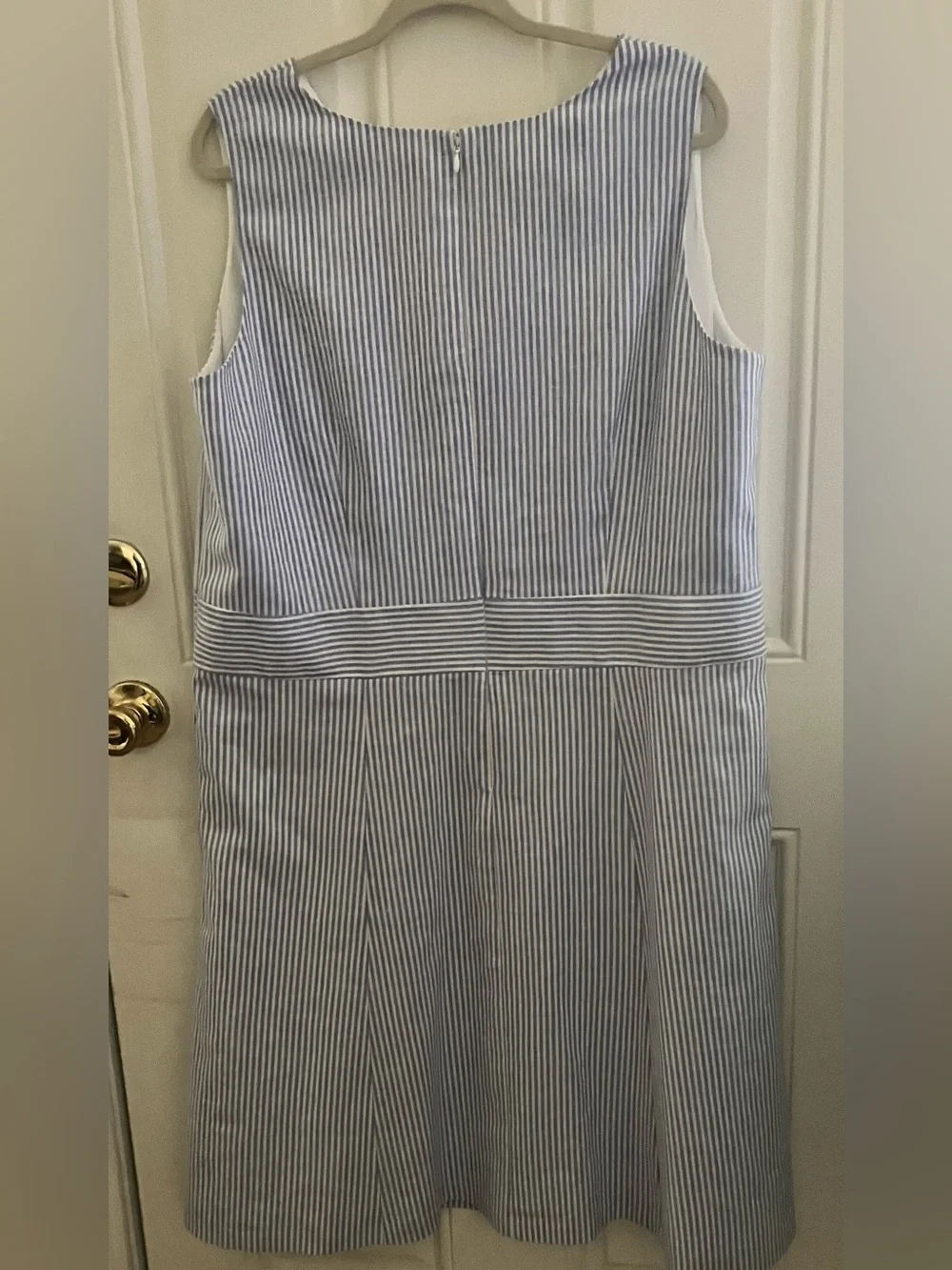 Talbots Seersucker Fit & Flare Dress in Ocean Stripe -16W